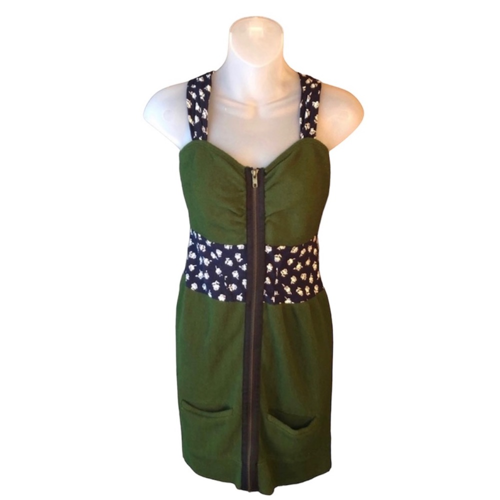 Urban Renewal Dress Made From Vintage Fabrics Green Blue/White Floral SZ S/M